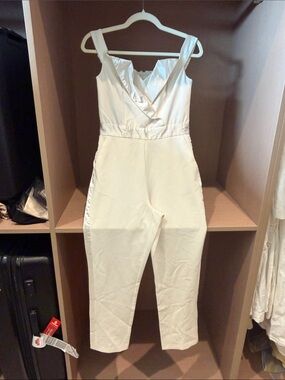 Sleeveless Cream Jumpsuit with Satin Trim